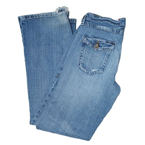 Mossimo Denim Jeans Juniors Size 13 FRAYED Stretch Boot Cut - Picture 9 of 16